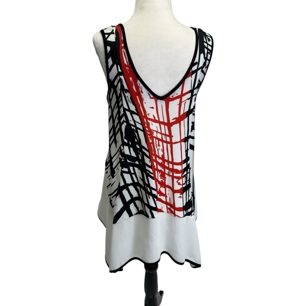 Frank Lyman Abstract Black/ Red Flutter Hem Tank Size 8